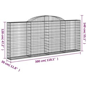 vidaXL Gabioner bågformade 6 st 300x30x120/140 cm galvaniserat järn - Bild 6