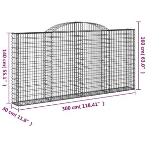 vidaXL Gabioner bågformade 2 st 300x30x140/160 cm galvaniserat järn - Bild 6