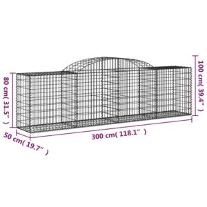 vidaXL Gabioner bågformade 4 st 300x50x80/100 cm galvaniserat järn - Bild 6