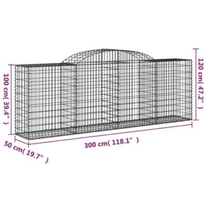 vidaXL Gabioner bågformade 3 st 300x50x100/120 cm galvaniserat järn - Bild 6