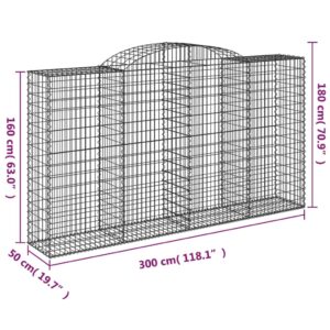 vidaXL Gabioner bågformade 3 st 300x50x160/180 cm galvaniserat järn - Bild 6