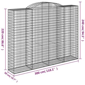 vidaXL Gabioner bågformade 3 st 300x50x220/240 cm galvaniserat järn - Bild 6