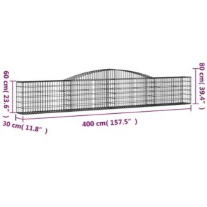 vidaXL Gabioner bågformade 6 st 400x30x60/80 cm galvaniserat järn - Bild 6