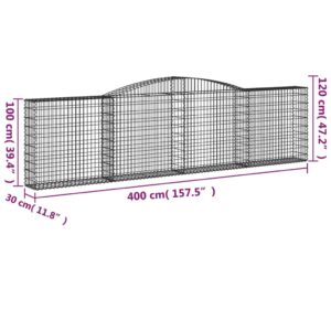 vidaXL Gabioner bågformade 9 st 400x30x100/120 cm galvaniserat järn - Bild 6