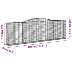 vidaXL Gabioner bågformade 7 st 400x30x120/140 cm galvaniserat järn - Bild 6