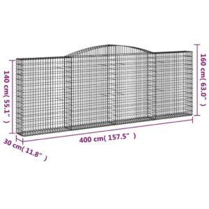 vidaXL Gabioner bågformade 9 st 400x30x140/160 cm galvaniserat järn - Bild 6