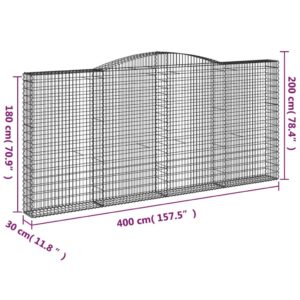 vidaXL Gabioner bågformade 4 st 400x30x180/200 cm galvaniserat järn - Bild 6