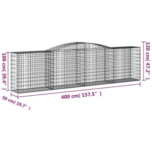 vidaXL Gabioner bågformade 6 st 400x50x100/120 cm galvaniserat järn - Bild 6