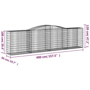 vidaXL Gabioner bågformade 8 st 400x50x100/120 cm galvaniserat järn - Bild 6