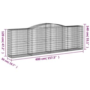 vidaXL Gabioner bågformade 7 st 400x50x120/140 cm galvaniserat järn - Bild 6