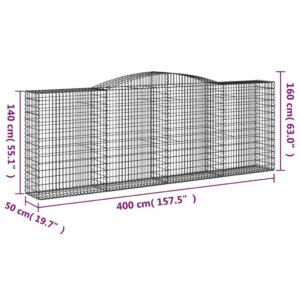 vidaXL Gabioner bågformade 3 st 400x50x140/160 cm galvaniserat järn - Bild 6