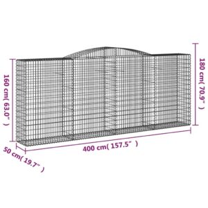 vidaXL Gabion bågformad 9 st 400x50x160/180 cm galvaniserat järn - Bild 6