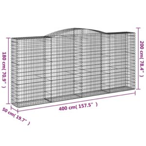 vidaXL Gabioner bågformade 3 st 400x50x180/200 cm galvaniserat järn - Bild 6