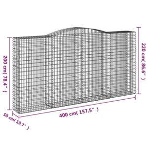 vidaXL Gabioner bågformade 4 st 400x50x200/220 cm galvaniserat järn - Bild 6