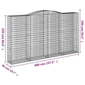 vidaXL Gabioner bågformade 3 st 400x50x220/240 cm galvaniserat järn - Bild 6