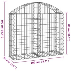 vidaXL Gabion bågformad 100x30x80/100 cm galvaniserat järn - Bild 5