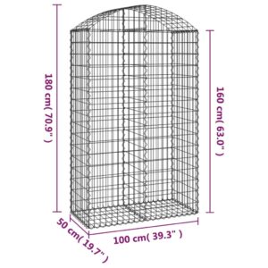 vidaXL Gabion bågformad 100x50x160/180 cm galvaniserat järn - Bild 5