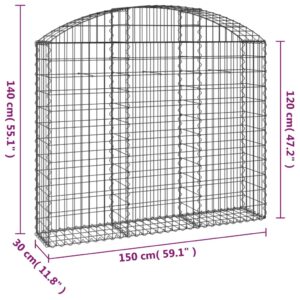 vidaXL Gabion bågformad 150x30x120/140 cm galvaniserat järn - Bild 5