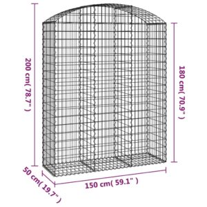 vidaXL Gabion bågformad 150x50x180/200 cm galvaniserat järn - Bild 5