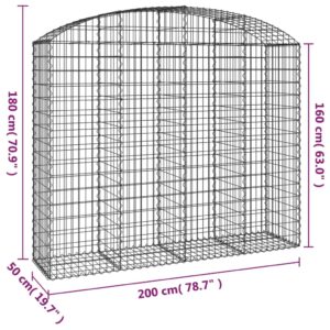 vidaXL Gabion bågformad 200x50x160/180 cm galvaniserat järn - Bild 5