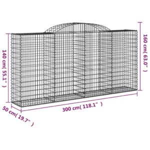 vidaXL Gabion bågformad 300x50x140/160 cm galvaniserat järn - Bild 5