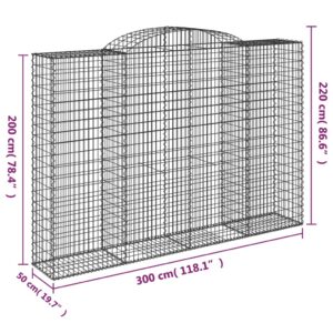 vidaXL Gabion bågformad 300x50x200/220 cm galvaniserat järn - Bild 5