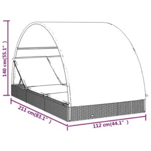 vidaXL Solsäng med runt tak svart 211x112x140 cm konstrotting - Bild 12