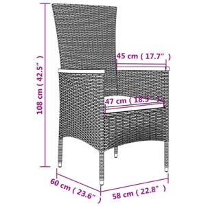 vidaXL Trädgårdsstolar med dynor 2 st konstrotting grå - Bild 8