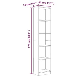 vidaXL Bokhylla 5 hyllor brun ek 40x24x175 cm konstruerat trä - Bild 7