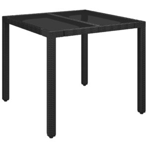 vidaXL Trädgårdsbord med glasskiva svart 90x90x75 cm konstrotting - Bild 2