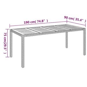 vidaXL Trädgårdsbord med träskiva grå 190x90x75 cm konstrotting - Bild 7