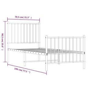 vidaXL Sängram med huvudgavel och fotgavel vit metall 75x190 cm - Bild 9