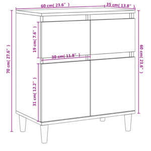 vidaXL Byrå vit högglans 60x35x70 cm konstruerat trä - Bild 10