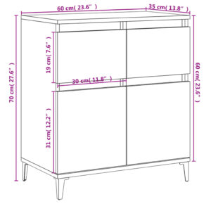 vidaXL Byrå vit högglans 60x35x70 cm konstruerat trä - Bild 10