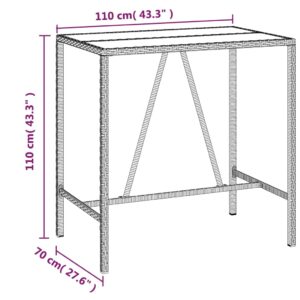 vidaXL Barbord med glasskiva grå 110x70x110 cm konstrotting - Bild 6