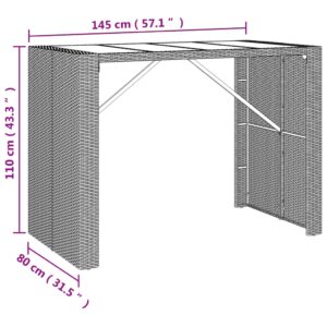 vidaXL Barbord med glasskiva brun 145x80x110 cm konstrotting - Bild 6