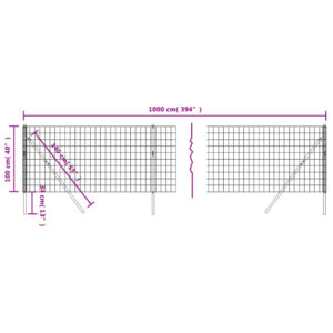 vidaXL Stängsel antracit 1x10 m galvaniserat stål - Bild 5