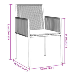 vidaXL Trädgårdsstolar 2 st med dynor svart 54x60,5x83,5 cm konstr. - Bild 9