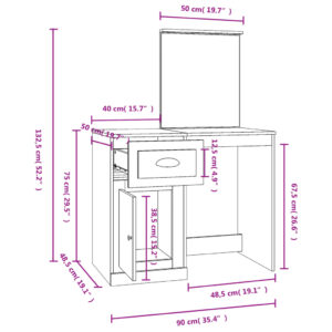 vidaXL Sminkbord med spegel vit 90x50x132,5cm konstruerat trä - Bild 10