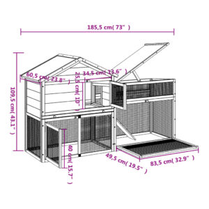 vidaXL Kaninbur brun 185,5x60,5x109,5 cm massiv furu - Bild 8