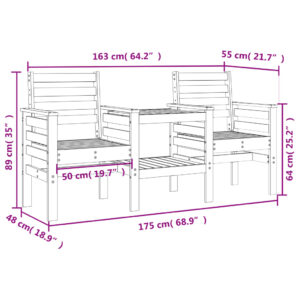 vidaXL Trädgårdsbänk med bord 2-sits vit massiv furu - Bild 8