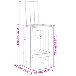 vidaXL Barstolar 2 st grå 40x42x120 cm massiv furu - Bild 9