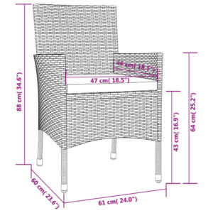 vidaXL Caféset med dynor 3 delar konstrotting svart - Bild 9