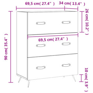 vidaXL Byrå vit högglans 69,5x34x90 cm konstruerat trä - Bild 12