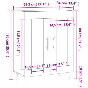 vidaXL Skåp vit 69,5x34x90 cm konstruerat trä - Bild 12