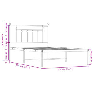 vidaXL Sängram med huvudgavel metall svart 107x203 cm - Bild 9