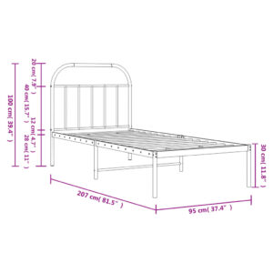 vidaXL Sängram med huvudgavel metall svart 90x200 cm - Bild 10