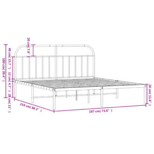 vidaXL Sängram med huvudgavel metall svart 183x213 cm - Bild 10