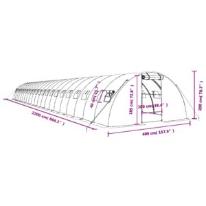 vidaXL Växthus med stålram grön 88 m² 22x4x2 m - Bild 12