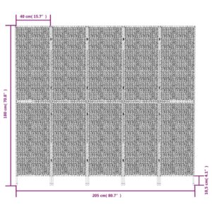 vidaXL Rumsavdelare 5 paneler svart 205x180 cm vattenhyacint - Bild 9